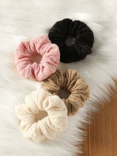 4pcs/Set Women's Solid Color & Printed Corduroy Hair Scrunchies, Autumn/Winter ,Hair Ties