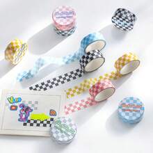 2pcs Checkerboard Pattern Washi Tape, Fresh Checkerboard DIY Paper Stickers, Creative Scrapbooking Supplies - Multicolor - View 1