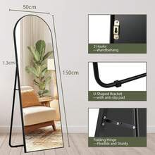 Full Length Mirror,Free Standing Floor Mirror,Wall Mirror,Makeup Mirror With Aluminium Frame 150x50cm - Black - View 3