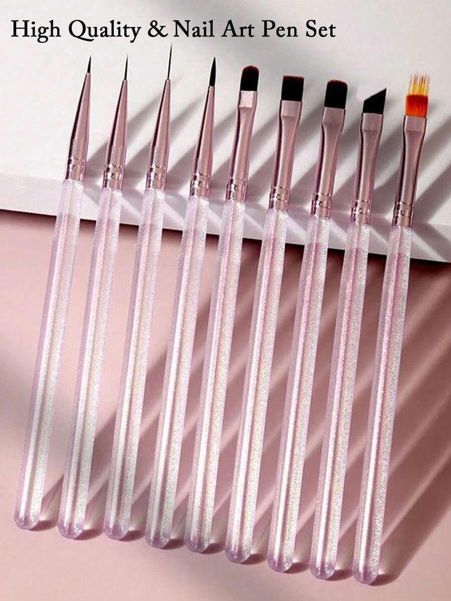 这款 9 件套日式美甲画笔套装包括：指甲刷、勾线刷、双头刷、结构刷、UV 凝胶颜料刷和渐变刷，适合美甲沙龙和家庭使用。 - 彩色 - 查看 1