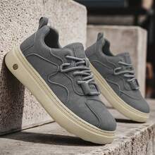 Men's Casual Sneakers, PU Upper, Comfortable Non-Slip & Durable Outsole, Low-Top Lace-Up Skate Shoes, European & American Street Style - Grey - View 3