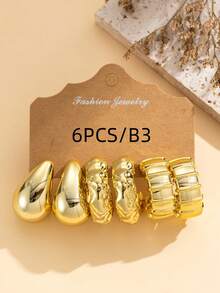 6/18pcs Fashionable New Gold Chunky Twist C-Shape Teardrop Earring Set. Geometric C-Shape Exaggerated Personalized ABS Resin Material Earrings. Creative Vintage Circle Earring Set - Gold - View 7