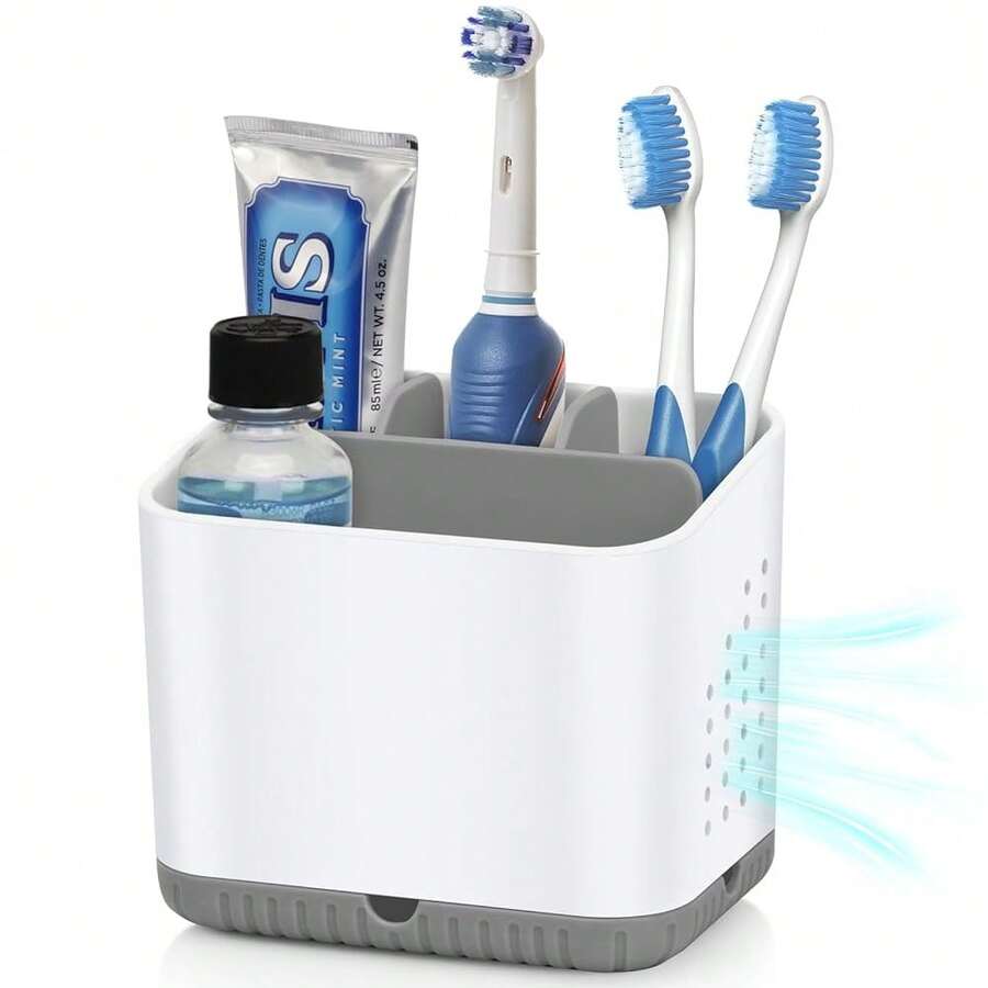 Toothbrush Holders For Bathrooms, Electric Toothbrush And Toothpaste Holder, 4 Slots Tooth Brushing Holder For Bathroom Countertop Organizer And Storage, Bathroom Accessories (Grey){Inchcolor_nameinch:InchGreyinch} - 灰色 - 查看 1