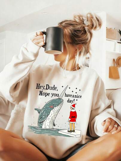 Retro Christmas, Hope You Have A Nice Day, Women's Winter Coat, Winter Clothes, Christmas, Christmas Party Dress, Christmas Party Outfit, Casual Crew Neck Long Sleeve High-Quality Fleece Sweatshirt For Women