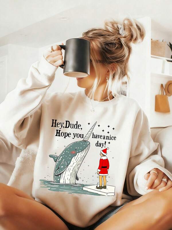 Retro Christmas, Hope You Have A Nice Day, Women's Winter Coat, Winter Clothes, Christmas, Christmas Party Dress, Christmas Party Outfit, Casual Crew Neck Long Sleeve High-Quality Fleece Sweatshirt For Women