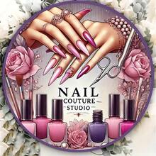 1pc Vintage Aluminum Nail Art Wall Decor - 7.87x7.87 Inch Floral Manicure Design With Pink Roses & Pearls, Retro Metal Wall Art For Living Room, Bedroom, Office, Outdoor - No Tools Needed, Perfect Holiday Gift, Bedroom Decoration | Intricate Design - 彩色 - 查看 10