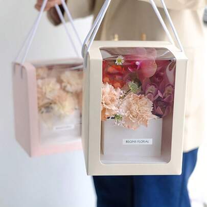 5pcs, Celebration Of Mother'S Day, Valentine'S Day, Wedding, International Women'S Day, Teacher'S Day, Transparent Display Case For Flower Box, Handbag, Bouquet Of Roses, Flower Arrangement Box, Materials For Handbag, Fresh Flower Packaging Box, Birthday Wedding New Year