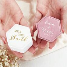 1 pieza Caja de anillo de terciopelo hexagonal personalizada, caja de anillo de boda y compromiso personalizada de una/dos ranuras, elegante caja de almacenamiento de anillos estilo retro, regalo de boda, regalo del Día de San Valentín - Multicolor - Ver 4