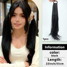 22-Inch Synthetic Ponytail Hair Extensions, High Temperature Fiber, Natural Wavy Texture, Elastic Band, Suitable For All Ages, Christmas Parties And Everyday Hairstyles - 1pc/2pcs Set (Easy To Wear)