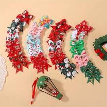 10pcs Christmas Element Print Bow Hair Clip Set For Girls, New Party Surprise Gift Accessories, Celebration Essentials, Festive Hair Clips, Festive Prints, Accessories, Lightweight Hairpins, Wellcrafted Bows, Hair Clip Bundle, Decorative Hairpins, Gift Shoppers, Young Women - Multicolor - View 3