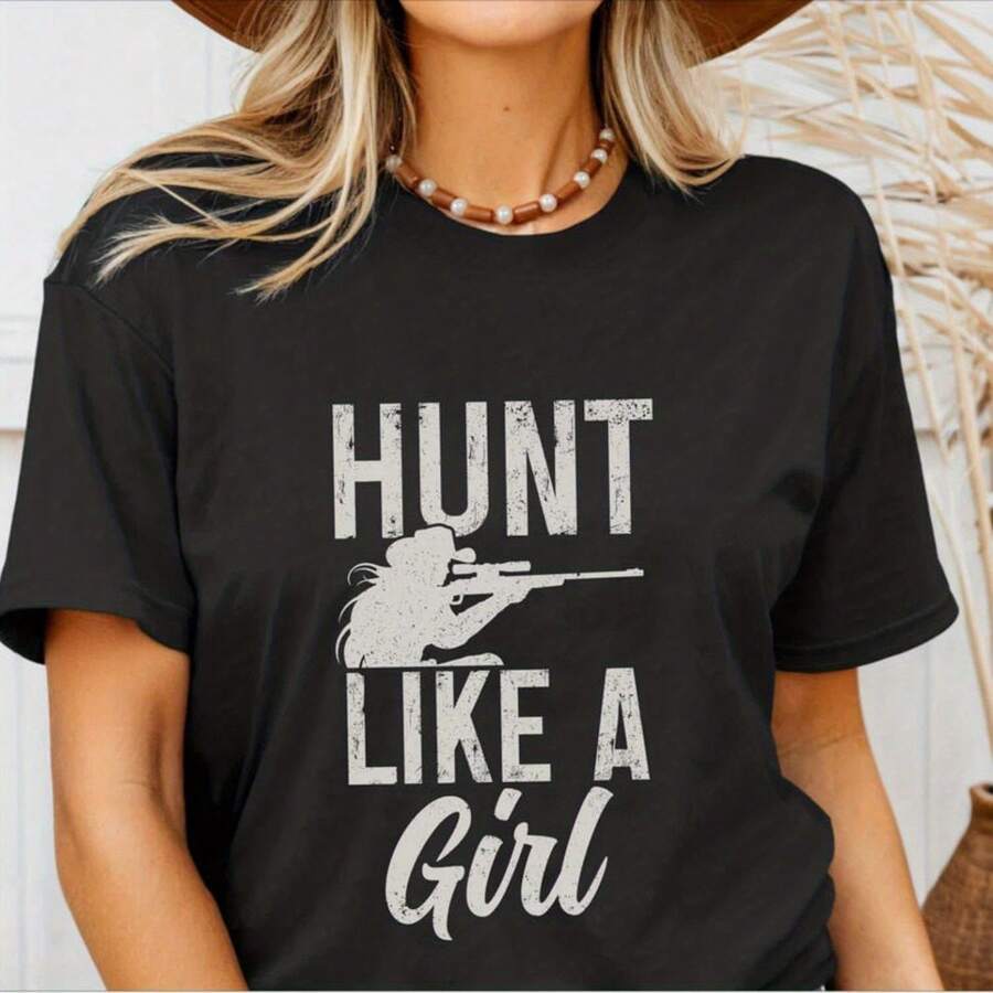 Hunting T-Shirt For Girls, Hunting Shirt, Deer, Elk, Duck, Hunting, Like A Balloon. The 220-Gram T-Shirt Is A Universal Base For Men And Women, Providing Real Comfort And Excellent Durability. The Design Is Suitable For All Types Of Users, Regardless Of Gender Or Style. It Uses High-Quality, Wear-Resistant Fabrics, Suitable For Any Everyday Wear, With A Soft Feel And Durability. Excellent Ventilation And Comfort, Exclusive To Women, With A Combination Of Autumn And Winter, Formal Wear, Or Festive Themed Clothing. A Variety Of Items To Meet The Needs Of Various Occasions. - 黑色 - 查看 1