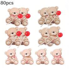 16pcs/32pcs/40pcs/80pcs Bear Lollipop Holder Cards Set - Cute Bear Candy Wrappers ForBirthday Party & BabyShower Supplies - Multicolor - View 9