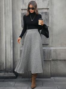 Mobula Sound休闲优雅纽扣拉链A字裙，春秋季百搭，适合休闲、正式场合、约会、婚礼、拍照等。 - 灰色 - 查看 8