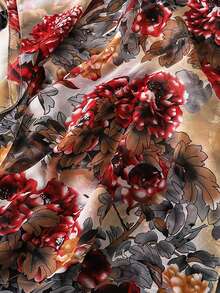 1pc Women's Vintage Floral Print Lightweight Scarf, Breathable And UV-Resistant, Suitable For Daily Wear - Brown-red - View 4