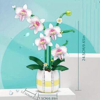 1000+ Piece Mega Set! Large Pink Orchid Building Blocks, Realistic Flower Stem Vein Assembly Model, Collectible Display, High-End Assembly, Birthday/Christmas Luxury Gift