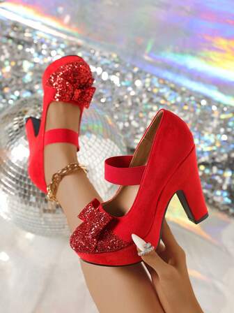 2024春秋新款韩版低跟粗跟法式高跟鞋，时尚蝴蝶结优雅高跟鞋