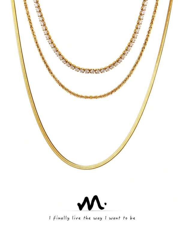 MiDuoDuo 1 buc colier cu lanț de flori cu lamă de diamant pavată cu 3 straturi, colier metalic hiphop din oțel inoxidabil, cadou de absolvire unisex, potrivit pentru ocazii formale precum cina, petrecerea, accesoriu versatil pentru bărbați