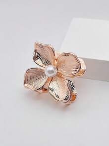 1pc Women's Zinc Alloy Gold Flower & Faux Pearl Tie-Dye Hair Claw Clip, Suitable For Beach Vacation, Daily Use, Great Gift For Women's Day Hair Accessories Women Hair Clips Ladies Hair Clamps Elegant Hair Jaw Clip Flower Clips For Hair Autumn Accessories Fashion Hair Claws Fall Fashion Hair Clutch Winter Summer - Rose Gold - View 5