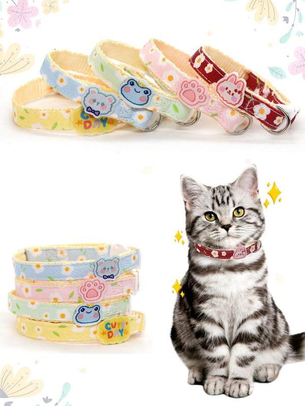 Obroża dla zwierząt z motywem stokrotek, regulowany rozmiar, wygodna i miękka w noszeniu, uroczy wisiorek dla zwierząt, akcesorium dla zwierząt, odpowiednia do codziennego noszenia przez i psy