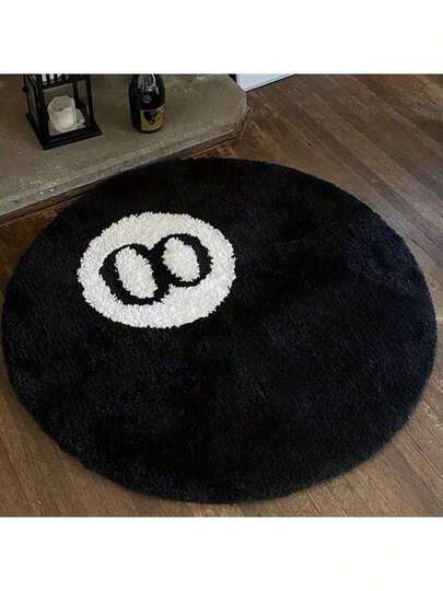 1 pieza Alfombra redonda de peluche con estilo INS de bola 8, decoración del hogar personalizada suave y amigable con la piel para dormitorio y sala de estar, alfombra gruesa y esponjosa para otoño/invierno