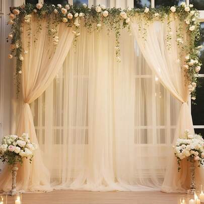 2pcs Champagne Color Party Backdrop Tulle - 118*59 Inch Soft Polyester Mesh Tulle - Suitable For Theme Parties, Graduation Ceremonies, Bridal Showers, Engagements, Weddings, Arches, Stage Decor, Banquet Backdrops, Valentine's Day Gifts, Bridal Shower, Indoor And Outdoor Use