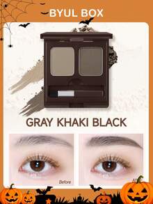 SKINFOOD 巧克力眉粉双色 2.6g - 自然哑光效果 | 防水、可叠加、双色（浅色+深色）、纯素 - #1 Grey Khaki Black - 查看 1