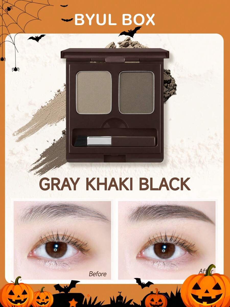 SKINFOOD 巧克力眉粉双色 2.6g - 自然哑光效果 | 防水、可叠加、双色（浅色+深色）、纯素 - #1 Grey Khaki Black - 查看 1