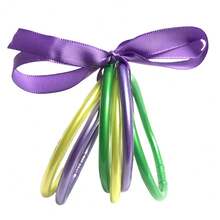 6 قطع/مجموعة أساور كرنفالية متعددة الطبقات، أساور مطلية بالبريق البلاستيكي باللون الذهبي والبنفسجي والأخضر، مناسبة للنساء لارتداء في عطلات الشاطئ - سلسلة الكرنفال - مشاهدة 15