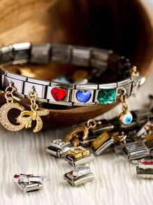 1/18/54/108pcs Christmas Thanksgiving Random Exquisite Italian Charm Bracelet Set, Assorted Jewelry And Opening Tools, 9mm Modular Jewelry Bracelet Links Handmade DIY Jewelry Gifts, DIY Accessories Made Of Stainless Steel, Handmade DIY Jewelry Gifts, Perfect For Mother's Day Birthday Teacher's Day And Back To School Season For Best Friends - 彩色 - 查看 3