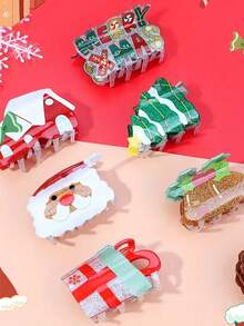 1pc Christmas Claw Hair Clips - Cute Cartoon Santa Claus, Christmas Tree, MERRY CHRISTMAS Design, Women Hair Accessories, Holiday Party Decor, Gift, Festive Atmosphere Hair Clips, Christmas Accessories, Versatile Hair Claw Hair Ornament