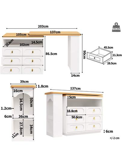 Kitchen Isl Extendable Bar Tafel Storage 360° Rotation, Practical Cabinet Drawers, Buffet, Sideboard, Dining Room view 4