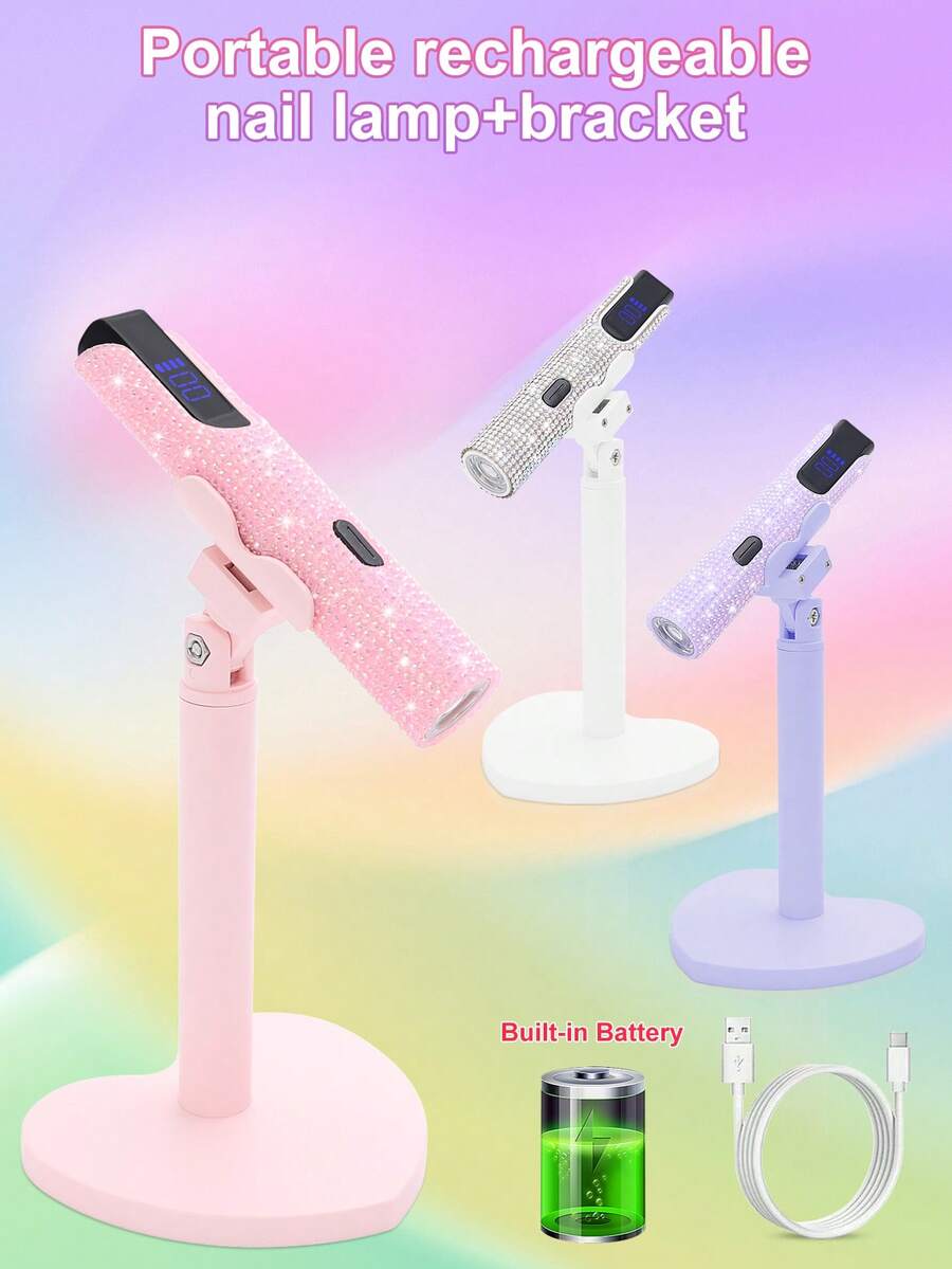 Lâmpada de Unha Portátil Automática com Sensor e Strass de 180mAh, Mini Lâmpada UV para Manicure em Gel - Secador de Unhas UV/LED Portátil de 3W para Cura de Gel, Lanterna USB, Melhor Presente para Meninas Fazerem Unhas em Casa - Multicolorido - Ver 1