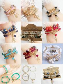 1pc Bohemian Style Multi-Color Beaded Bracelet For Women With Butterfly, Boat, Anchor And Elephant Shaped Alloy Pendants - Multicolor - View 12