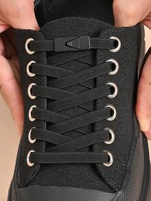 1 Paar elastische Schnürsenkel ohne Binden mit Knopfverschluss, Schwarz, geeignet für Sneaker, Sportschuhe, Freizeitschuhe, weiße Schuhe, Basketballschuhe, Trainingsschuhe, Laufschuhe, Sommer