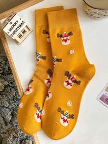 1 Pair/2 Pairs Men's Comfortable Casual Fashion Christmas Santa Claus & Gingerbread Man Pattern Mid-Calf Socks - Multicolor - View 13