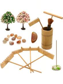 Zen Garden Rake Tool Accessories - Japanese Sand Zen Bamboo Rakes Tools Set, Office Relaxation Gifts With Healing Stones Zen Garden Decor For Man Woman Father Mother Birthday Gifts - 耙子 N2 - 查看 2