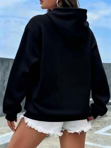 Women's Simple Solid Color Blend Hoodies Non-Fleece Casual Outdoor Walking Outfits - 黑色 - 查看 2