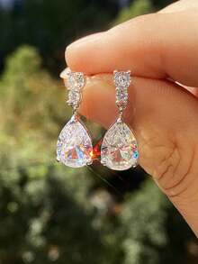 1 par de pendientes elegantes de gota de circonita cúbica para mujeres para boda, compromiso, aniversario, joyería, regalo del Día de San Valentín