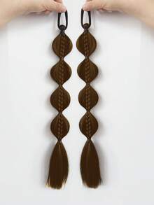 2 件装泡泡马尾辫假发，合成纤维编织接发，带发圈 - 黑色优雅假发，适合女性和女孩，DIY 日常配饰，多种造型选择，时尚发饰，高品质发饰，时尚达人的完美之选 - 彩色 - 查看 14