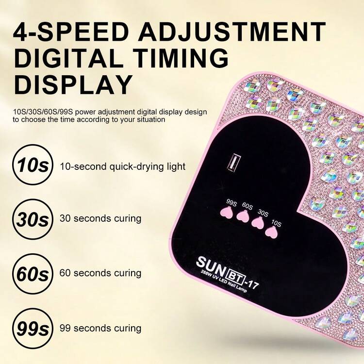 UV LED美甲灯，配备45颗LED灯珠和USB接口，专业4模式凝胶美甲烘干机，镶嵌闪亮水钻，沙龙级凝胶美甲固化灯，感恩节、情人节、生日、圣诞节的理想礼物（家用和沙龙均可使用） - 美規A型插(110-127V) - 查看 5