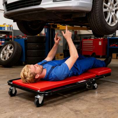 LMstarz Car Repair Climber, 2-In-1 Folding Mechanical Car Climber, 150kg Load Capacity, With 6 Smooth-Running 360° Swivel Wheels, For Car Repair, Tire Changing, Auto Repair Equipment, Durable Construction, Red