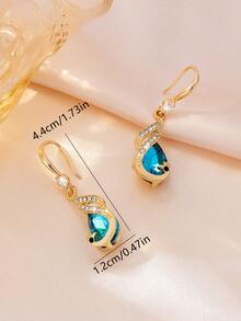 1 Pair Fashionable & Elegant Blue Faux Gemstone Peacock Pendant Earrings, Suitable For Daily, Date, Vacation, Party And Gift - Multicolor - View 5