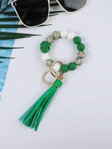 1個葉形矽膠和珠子鑰匙扣,配上pu流蘇,適用於手袋、汽車鑰匙,母親節或教師節禮物 - 彩色 - 查看 21