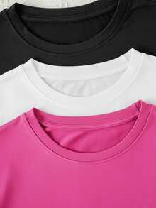 3pcs Women's Solid Color Knit Crew Neck Long Sleeve T-Shirt Set, Winter - Multicolor - View 4