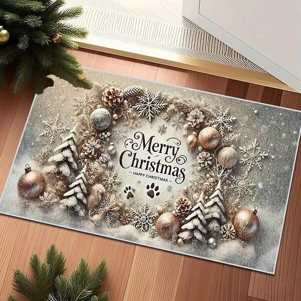 1pc Christmas Snowflake & Squirrel Pattern Doormat, Super Dense Short Plush Fabric, 1000g/㎡, Suitable For All Seasons Indoor/Outdoor Use - Perfect For Entryway, Kitchen, Balcony, Bedroom, Laundry Room, Christmas Home Decor - Machine Washable Rug, Holiday Item, Xmas, Great For Christmas, Thanksgiving, And Housewarming Gifts!