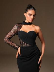 Đầm dạ hội lệch vai xếp ly, cổ choker VIPGIRL - màu đen - Xem 10