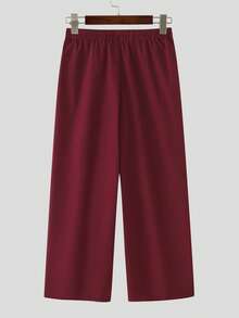 Men V-Neck Twist Wrap Long Sleeve Asymmetrical Tops Shirt Elastic Waist Long Pants Trousers Casual 2PCS Sets Suits - 酒紅 - 查看 7