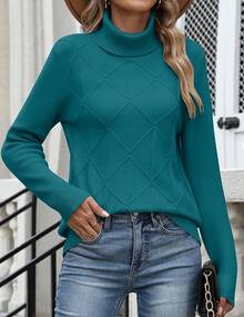 New Bestseller, Women's Long-Sleeved Sweater - Lightweight Pullover Knit Top - 湖藍色 - 查看 3