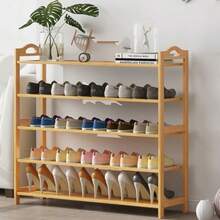 5 TierWooden Shoe Rack Shoe Cabinet MultiLayer With Round Handle Space Storage Rack Suitable For Kitchen Household Living Room Entrancee 100x25x90cm - As Pic - View 2