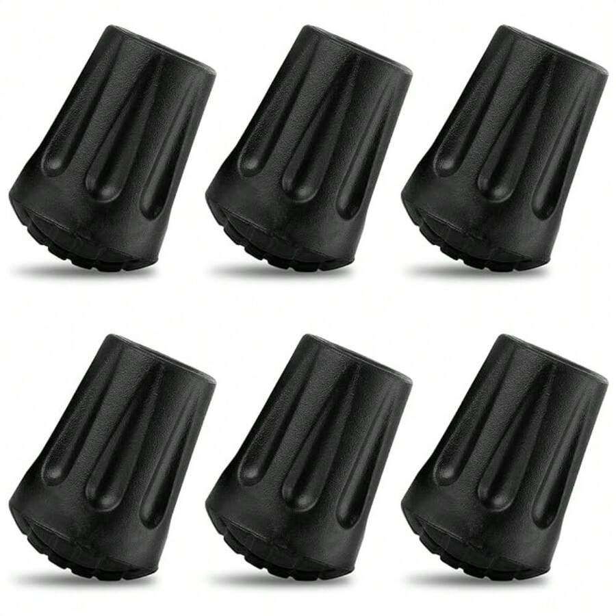 6Pcs Hiking Walking Stick Tips - Rubber Tips For Hiking Poles Hiking Accessories Collapsible Walking Stick Tips Rubber Tips For Canes - Hiking Pole Tips Rubber Tips For Walkers - Black - View 1
